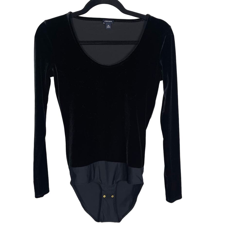 J Crew Womens XSmall Black Velvet Scoop Neck Long Sleeve Bodysuit Snap Closure